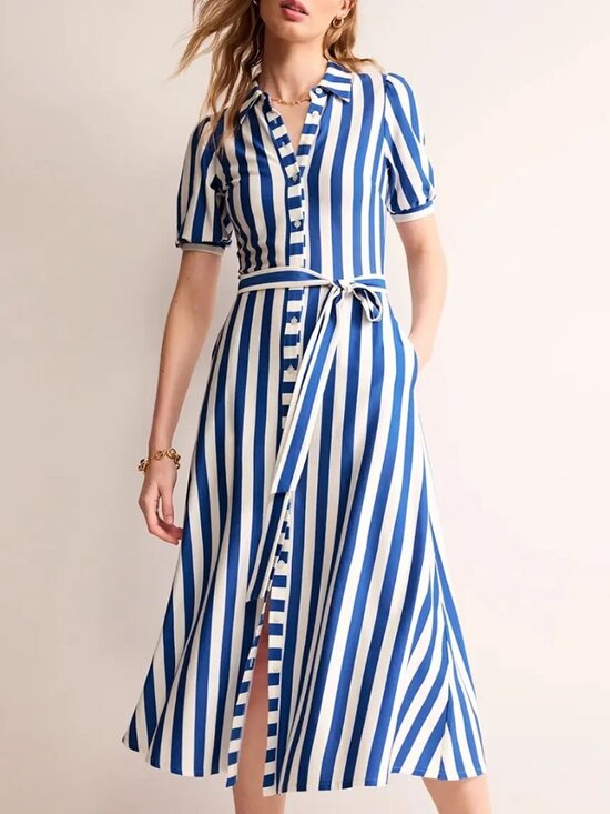 Boden Dresses & Skirts - Boden Libby Jersey Midi Shirt Dress, Blue Stripe, 6P
